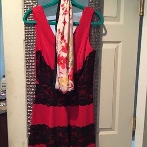 Red with Black Lace Detail Dress